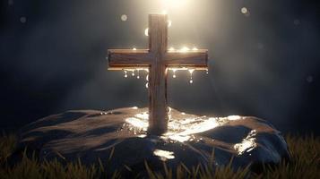 Christian cross on a dark background. 3D rendering photo
