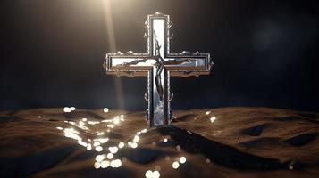 Christian cross on a dark background. 3D rendering photo