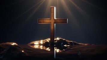 Christian cross on a dark background. 3D rendering photo