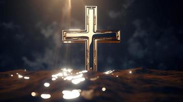 Christian cross on a dark background. 3D rendering photo