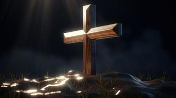 Christian cross on a dark background. 3D rendering photo