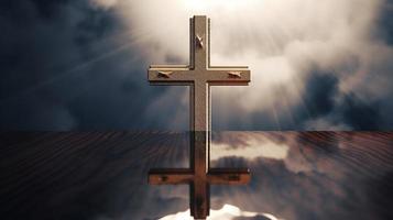 Christian cross on a dark background. 3D rendering photo