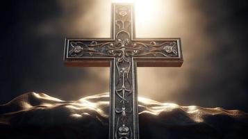 Christian cross on a dark background. 3D rendering photo