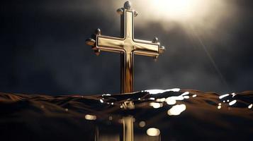 Christian cross on a dark background. 3D rendering photo