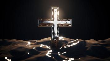 Christian cross on a dark background. 3D rendering photo