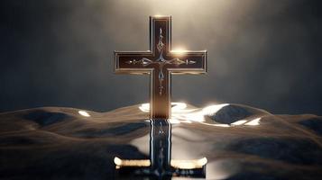 Christian cross on a dark background. 3D rendering photo