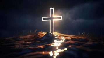 Christian cross on a dark background. 3D rendering photo