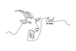 Single one line drawing goat for Eid adha. Happy Eid Al Adha. Continuous line draw design graphic vector illustration.