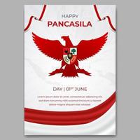 Happy Indonesian Pancasila day June 01st poster design with flag and eagle silhouette illustration vector