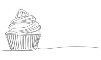 One line continuous cupcake. Hand drawn line art muffin vector illustration.