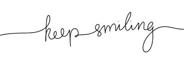 Keep smiling one line continuous line. Handwriting word. Monoline single line. Vector illustration