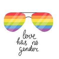 amor tiene No género. Gafas de sol con arcoíris. vector ilustración.