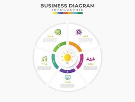 5 Steps Modern Mind Map diagram with circles and topic titles. Presentation and business vector infographic template.