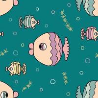 Marine seamless pattern with cute doodle fishes. Perfect print for tee, textile, paper and fabric. vector