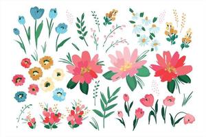 Set of abstract floral design elements. Leaves, flowers, grass, branches Vector illustrations