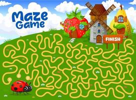 Labyrinth maze game help ladybug to find her house vector