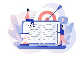 Self-learning, online education, e-book, distance e-learning. Self development concept. Goal achieving. Skill improvement.Modern flat cartoon style. Vector illustration on white background