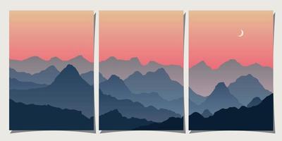 Set of creative abstract mountain landscape and mountain range backgrounds. Minimalist posters with gradient for print, canvas, wall arts, decoration. vector