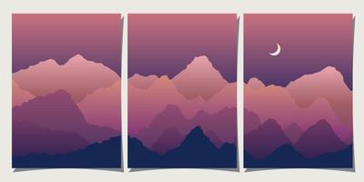 Set of creative abstract mountain landscape and mountain range backgrounds. Minimalist posters with gradient for print, canvas, wall arts, decoration. vector