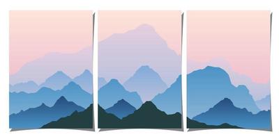 Set of creative abstract mountain landscape and mountain range backgrounds. Minimalist posters with gradient for print, canvas, wall arts, decoration. vector