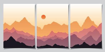 Set of creative abstract mountain landscape and mountain range backgrounds. Minimalist posters with gradient for print, canvas, wall arts, decoration. vector