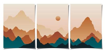 Set of creative abstract mountain landscape and mountain range backgrounds. Minimalist posters with gradient for print, canvas, wall arts, decoration. vector