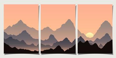 Set of creative abstract mountain landscape and mountain range backgrounds. Minimalist posters with gradient for print, canvas, wall arts, decoration. vector