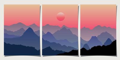 Set of creative abstract mountain landscape and mountain range backgrounds. Minimalist posters with gradient for print, canvas, wall arts, decoration. vector