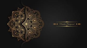 Black background with golden mandala ornament vector