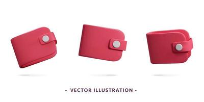 colección de 3d vector rojo vacío dinero carteras en diferente puntos de ver web Bosquejo elemento para comercial y bancario aplicación diseño