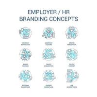 Employer branding turquoise concept icons set. Corporate culture. Human resources idea thin line color illustrations. Isolated symbols. Editable stroke vector