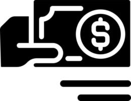 Payment in cash black glyph icon. Paper money currency. Purchasing and selling. Financial operations. Physical cash. Silhouette symbol on white space. Solid pictogram. Vector isolated illustration