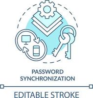 Password synchronization turquoise concept icon. Management abstract idea thin line illustration. Sync between systems. Isolated outline drawing. Editable stroke vector