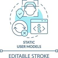 Static user models turquoise concept icon. Interaction abstract idea thin line illustration. User behavior pattern. Isolated outline drawing. Editable stroke vector