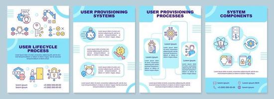 User provisioning software blue brochure template. System work. Leaflet design with linear icons. Editable 4 vector layouts for presentation, annual reports