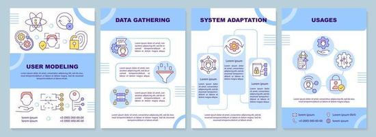 User modeling blue brochure template. Access management. Leaflet design with linear icons. Editable 4 vector layouts for presentation, annual reports