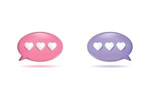 3D speech bubbles symbol in pink and purple colours on social media icon isolated vector
