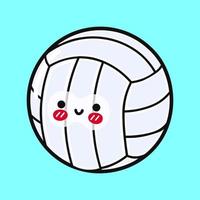 linda gracioso vóleibol. vector mano dibujado dibujos animados kawaii personaje ilustración icono. aislado en azul antecedentes. vóleibol pelota personaje concepto