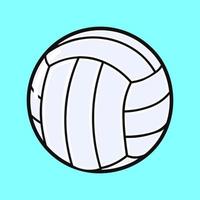 linda gracioso vóleibol. vector mano dibujado dibujos animados kawaii personaje ilustración icono. aislado en azul antecedentes. vóleibol pelota personaje concepto