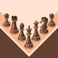 Illustration of a chess move. The offensive of black chess pieces indicating the direction. Move forward. The motive of the game of chess. Wood elements in a simple illustration vector