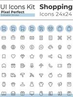 E commerce pixel perfect linear ui icons set. Retail shop. Purchasing experience. Platform for shopping. Outline isolated user interface elements. Editable stroke vector