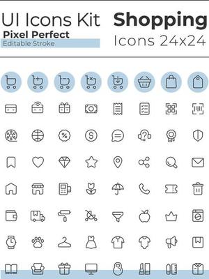 E commerce pixel perfect linear ui icons set. Retail shop. Purchasing experience. Platform for shopping. Outline isolated user interface elements. Editable stroke