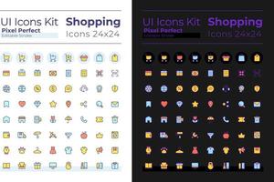 Shopping pixel perfect RGB color ui icons set for dark, light mode. Digital commerce. GUI, UX design for mobile app. Vector isolated pictograms. Editable stroke