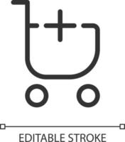 Add item to shopping cart pixel perfect linear ui icon. Buy products from e-store. GUI, UX design. Outline isolated user interface element for app and web. Editable stroke vector