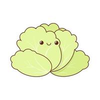 Green cabbage with smile and kawaii eyes vector