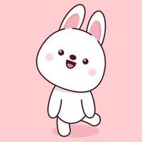 Cute white bunny in kawaii style on a pink background vector