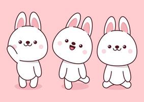 Set kawaii bunny on pink background vector