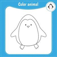 Cute cartoon animal - coloring page for kids. Educational Game for Kids. Vector illustration. Color penguin