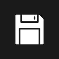 Save dark mode glyph ui icon. Floppy disk. Simple filled line element. User interface design. White silhouette symbol on black space. Solid pictogram for web, mobile. Vector isolated illustration