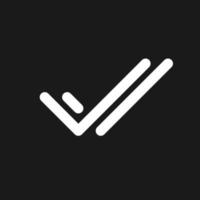 Two checkmarks dark mode glyph ui icon. Simple filled line element. User interface design. White silhouette symbol on black space. Solid pictogram for web, mobile. Vector isolated illustration